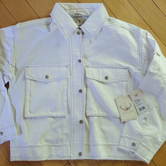 Boundless North White Lexi loose boxy utility/cargo Trucker jacket S - Picture 3 of 7